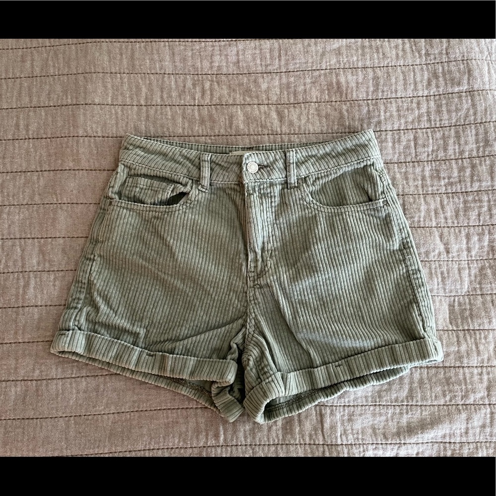 Green Corduroy Mom Shorts